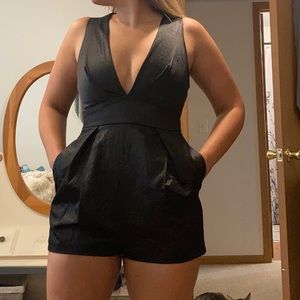 Black satin “snakeskin/crocodile” formal Romper with pockets!